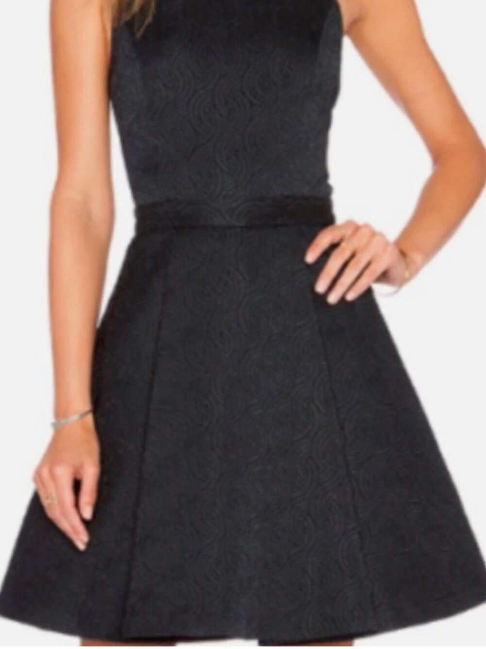 Alice + Olivia Black Brocade Open Back Mini Dress Size 0 XS Danie Fit and Flare